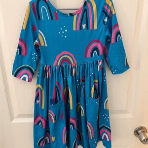 Mila & Rose three-quarter sleeve rainbow twirl dress with pockets